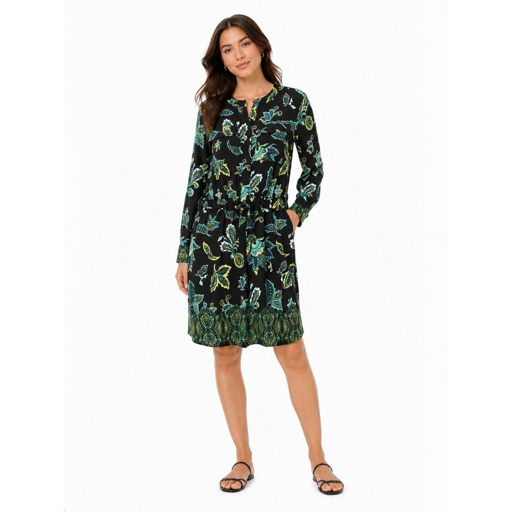 *NWT* Liz Claiborne Shirt Dress Womens 2X Black Paisley Floral Button Front Midi